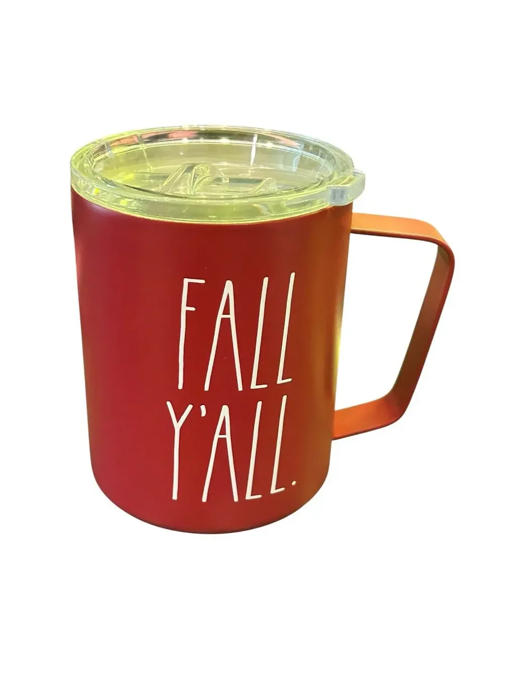 Rae Dunn Stainless Steel Travel Mug Coffee Cup Handle Lid Rust Red 
